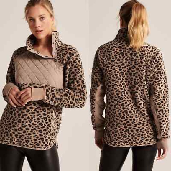 Abercrombie & Fitch Snap Up Pullover Leopard Cheetah Print quilt brown black XXS - Picture 6 of 12
